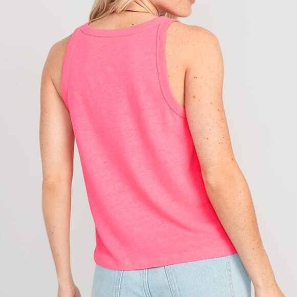 Old Navy EveryWear Linen Blend Tank Top Scoop Neck Sleeveless Hot Pink Size XXL - Picture 2 of 5